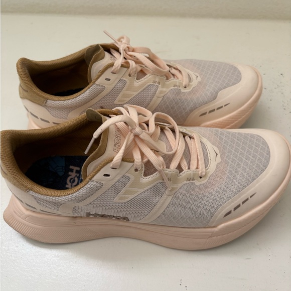 Hoka One One Pink and Tan Sneakers with Chunky Midsole - Picture 2 of 4